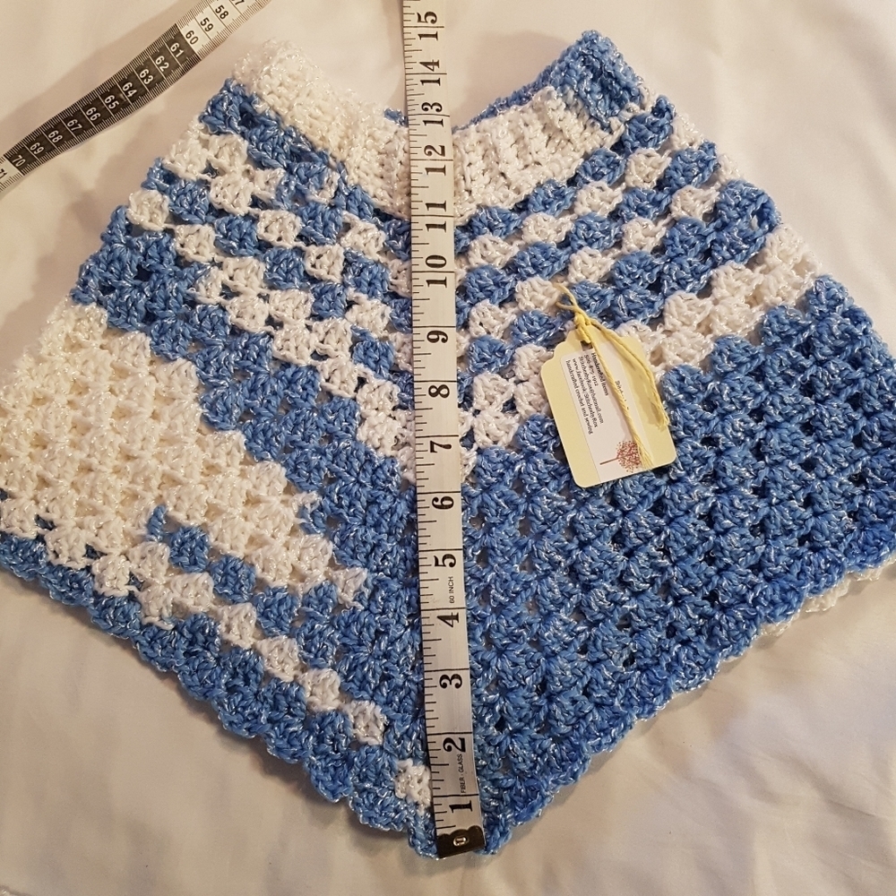 Hand crafted poncho 18m - 3T blue and white NEW